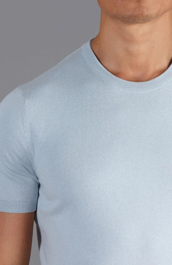 Mens Ultra Fine Cotton Knitted T-Shirt  Chalk Blue