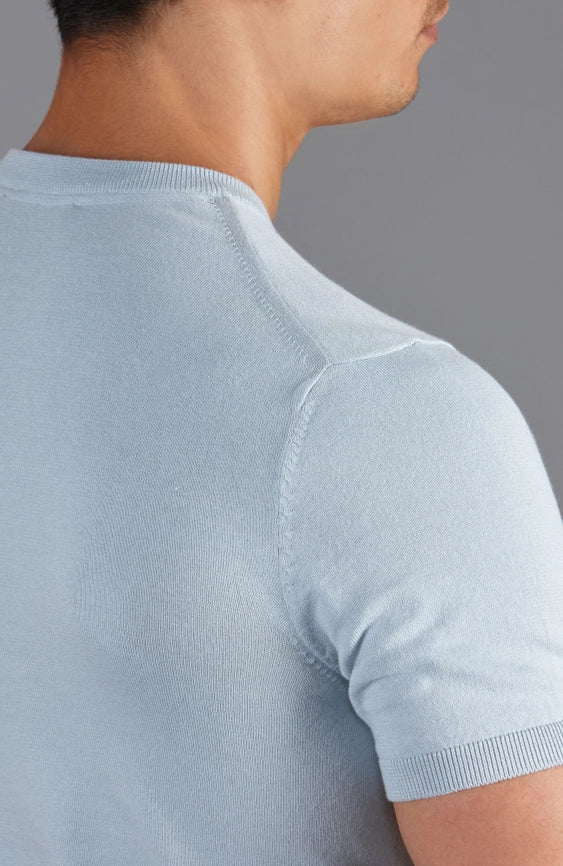 Mens Ultra Fine Cotton Knitted T-Shirt  Chalk Blue