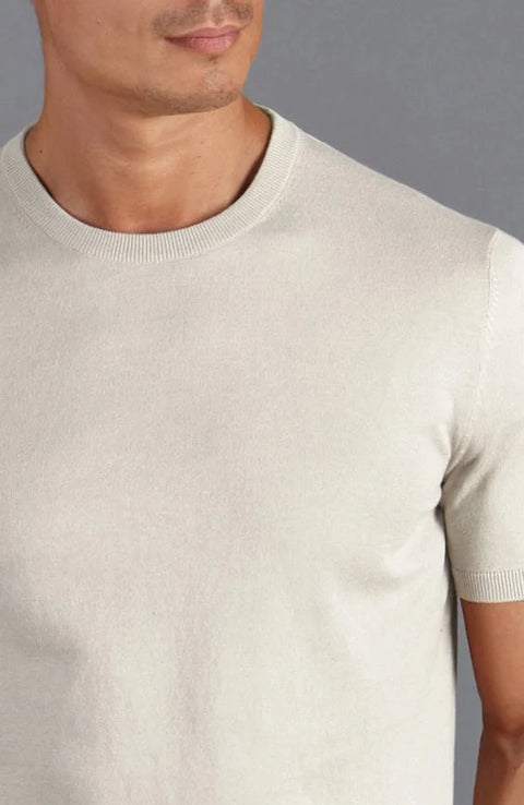Mens Ultra Fine Cotton Knitted T-Shirt Ecru