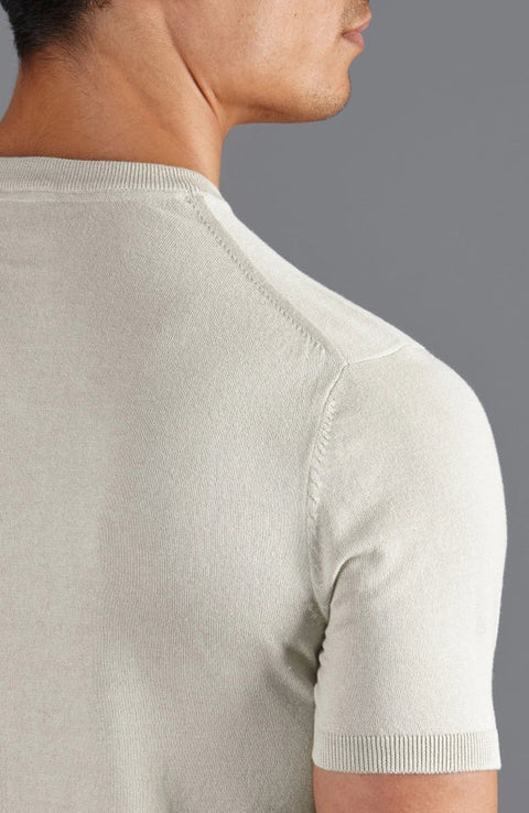 Mens Ultra Fine Cotton Knitted T-Shirt Ecru
