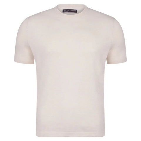 Mens Ultra Fine Cotton Knitted T-Shirt Ecru