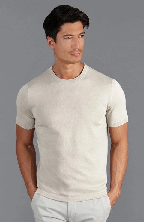 Mens Ultra Fine Cotton Knitted T-Shirt Ecru