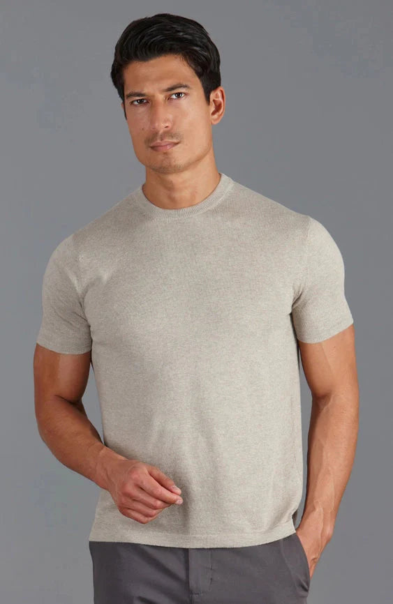 Mens Ultra Fine Cotton Knitted T-Shirt Fawn