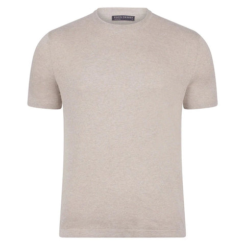 Mens Ultra Fine Cotton Knitted T-Shirt Fawn