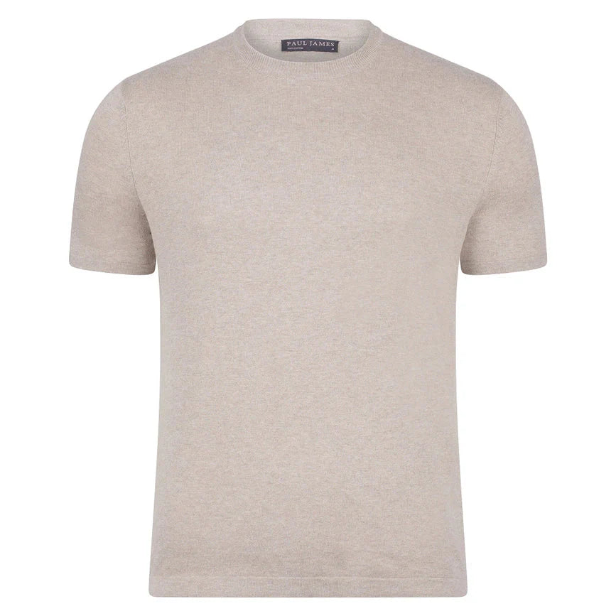 Mens Ultra Fine Cotton Knitted T-Shirt Fawn
