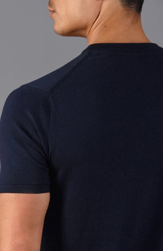 Mens Ultra Fine Cotton Knitted T-Shirt  Navy