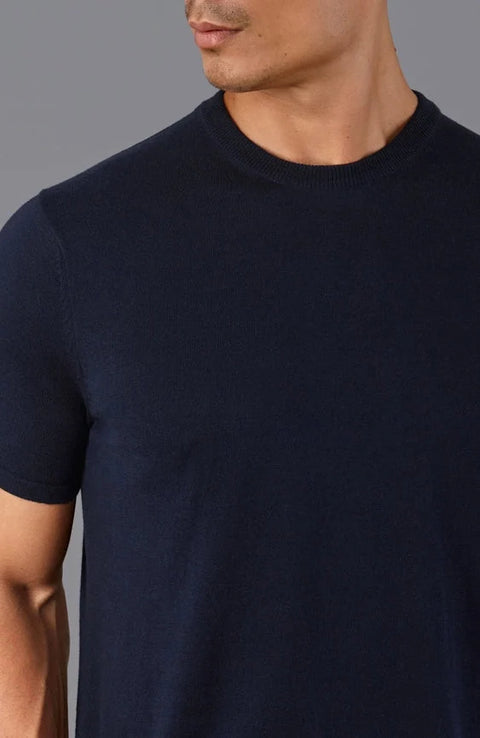 Mens Ultra Fine Cotton Knitted T-Shirt  Navy