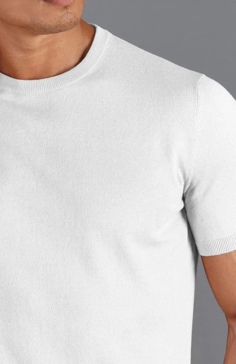 Mens Ultra Fine Cotton Knitted T-Shirt  White