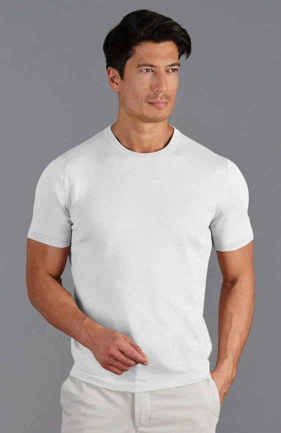 Mens Ultra Fine Cotton Knitted T-Shirt  White