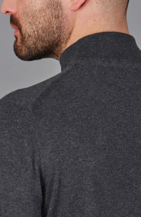 Mens Ultra Fine Cotton Mock Turtle Neck Jumper  Anthracite Grey