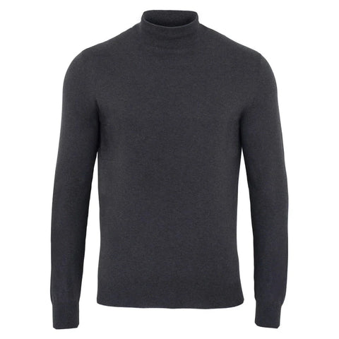 Mens Ultra Fine Cotton Mock Turtle Neck Jumper  Anthracite Grey