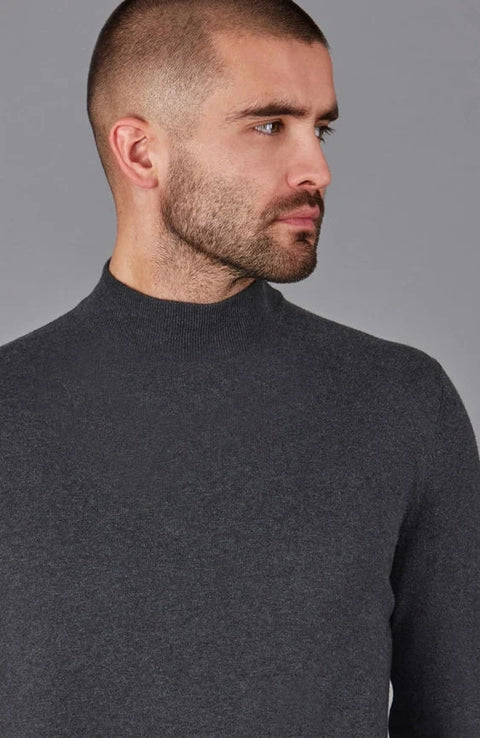 Mens Ultra Fine Cotton Mock Turtle Neck Jumper  Anthracite Grey