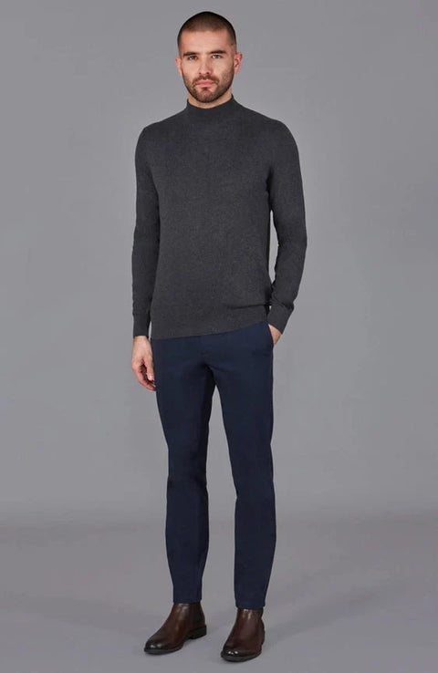 Mens Ultra Fine Cotton Mock Turtle Neck Jumper  Anthracite Grey