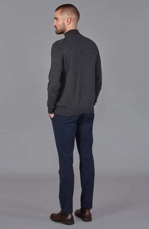 Mens Ultra Fine Cotton Mock Turtle Neck Jumper  Anthracite Grey