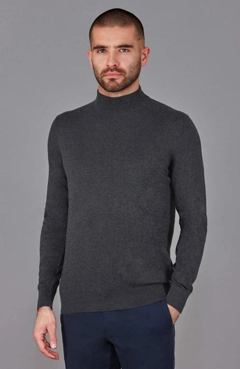 Mens Ultra Fine Cotton Mock Turtle Neck Jumper  Anthracite Grey