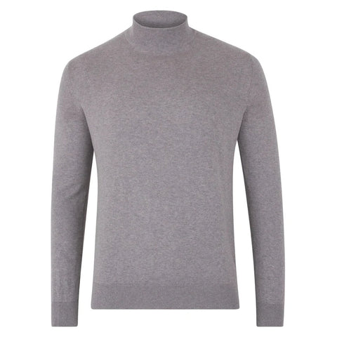 Mens Ultra Fine Cotton Mock Turtle Neck Jumper  Ash Grey