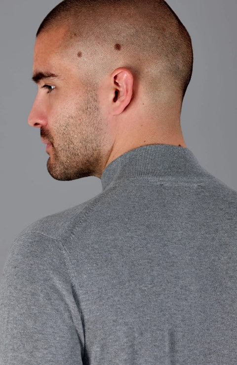 Mens Ultra Fine Cotton Mock Turtle Neck Jumper  Ash Grey