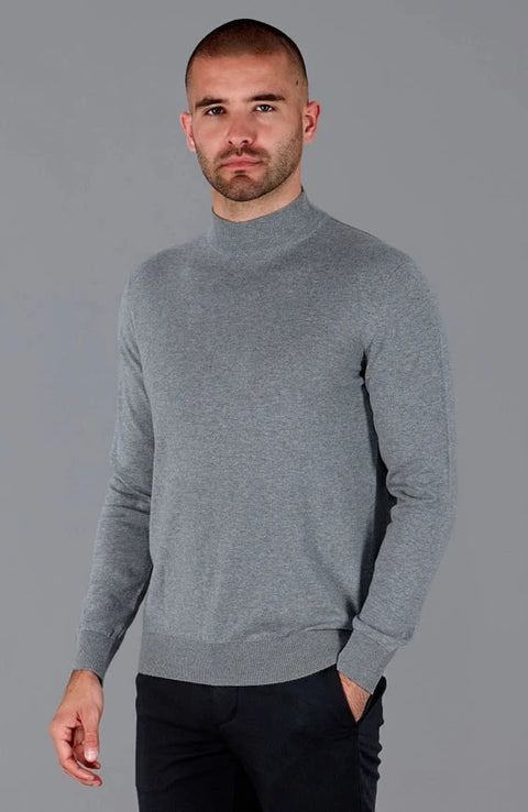 Mens Ultra Fine Cotton Mock Turtle Neck Jumper  Ash Grey