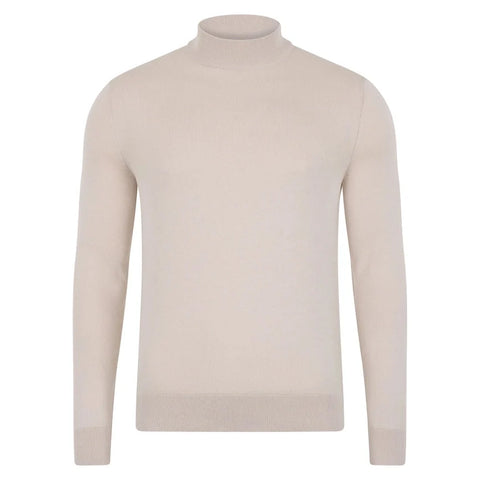 Mens Ultra Fine Cotton Mock Turtle Neck Jumper  Birch