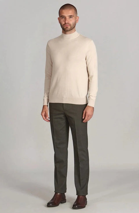 Mens Ultra Fine Cotton Mock Turtle Neck Jumper  Birch