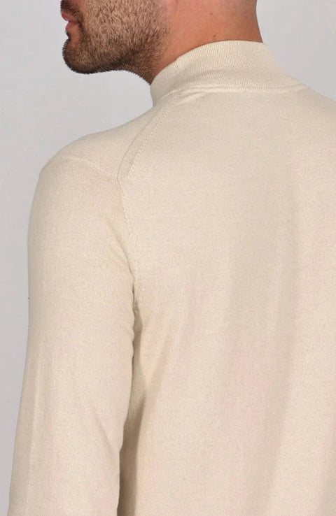 Mens Ultra Fine Cotton Mock Turtle Neck Jumper  Birch