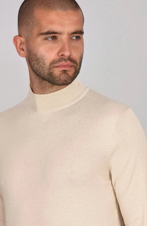 Mens Ultra Fine Cotton Mock Turtle Neck Jumper  Birch