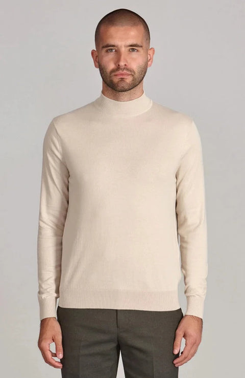 Mens Ultra Fine Cotton Mock Turtle Neck Jumper  Birch