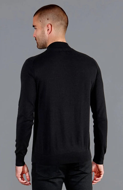 Mens Ultra Fine Cotton Mock Turtle Neck Jumper Black