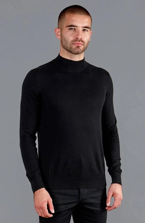 Mens Ultra Fine Cotton Mock Turtle Neck Jumper Black