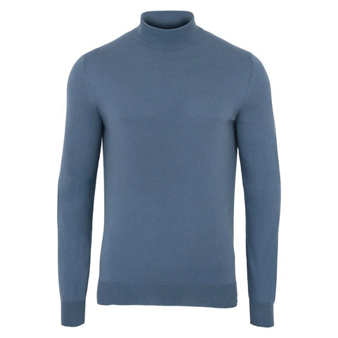 Mens Ultra Fine Cotton Mock Turtle Neck Jumper Bluestone