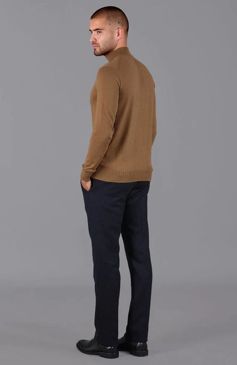 Mens Ultra Fine Cotton Mock Turtle Neck Jumper Camel