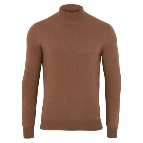 Mens Ultra Fine Cotton Mock Turtle Neck Jumper Camel