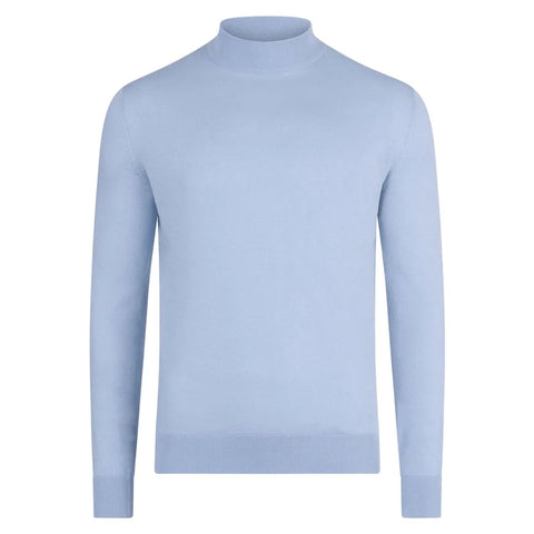 Mens Ultra Fine Cotton Mock Turtle Neck Jumper Chalk Blue