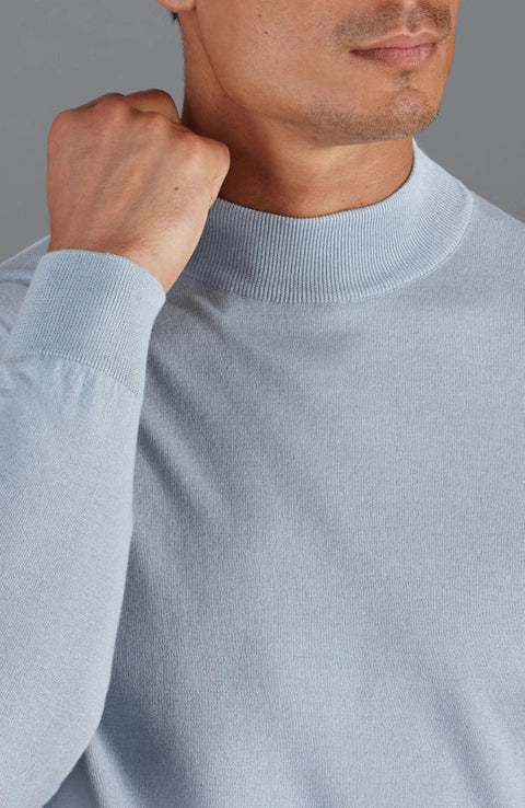 Mens Ultra Fine Cotton Mock Turtle Neck Jumper Chalk Blue