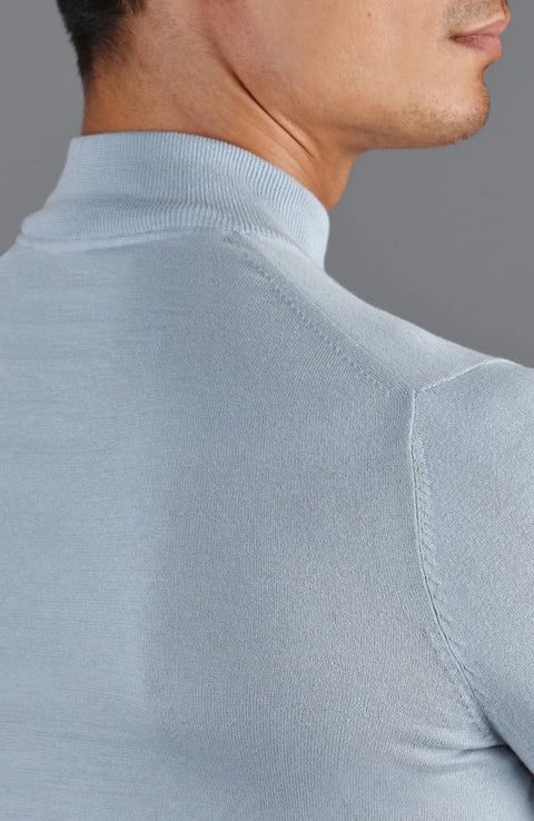 Mens Ultra Fine Cotton Mock Turtle Neck Jumper Chalk Blue