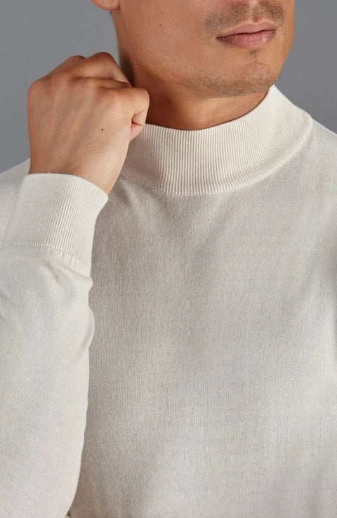 Mens Ultra Fine Cotton Mock Turtle Neck Jumper Ecru