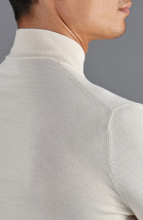 Mens Ultra Fine Cotton Mock Turtle Neck Jumper Ecru