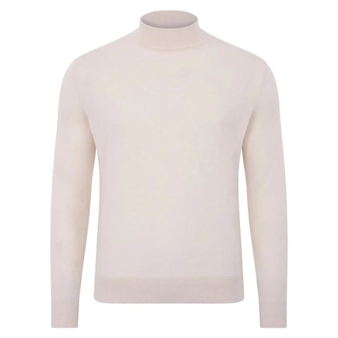 Mens Ultra Fine Cotton Mock Turtle Neck Jumper Ecru