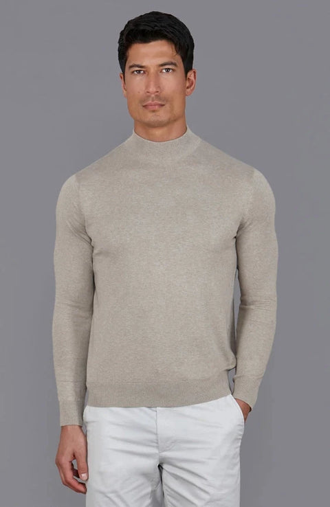Mens Ultra Fine Cotton Mock Turtle Neck Jumper Fawn
