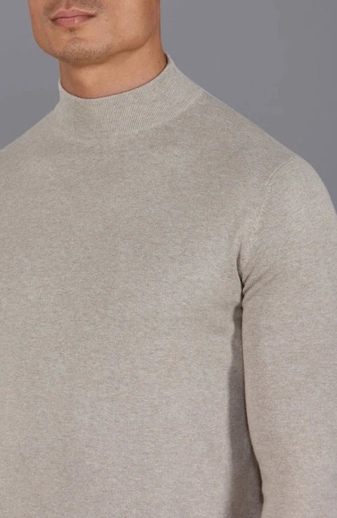 Mens Ultra Fine Cotton Mock Turtle Neck Jumper Fawn