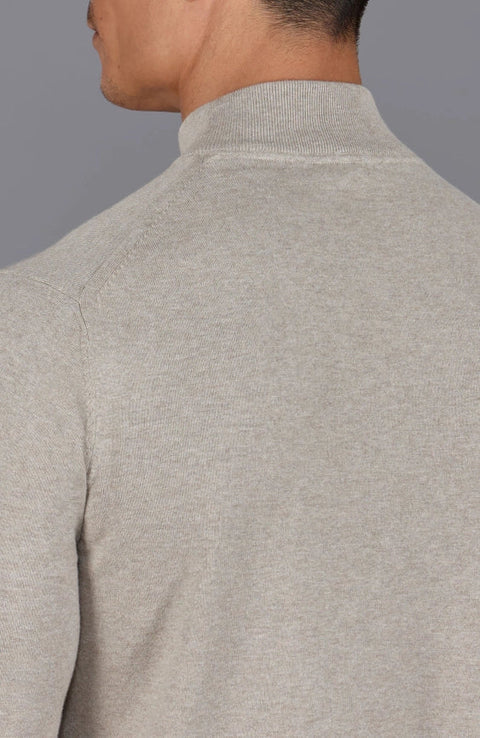 Mens Ultra Fine Cotton Mock Turtle Neck Jumper Fawn