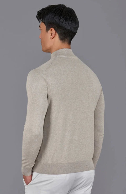 Mens Ultra Fine Cotton Mock Turtle Neck Jumper Fawn
