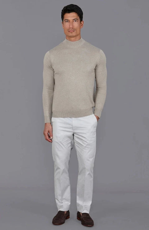 Mens Ultra Fine Cotton Mock Turtle Neck Jumper Fawn