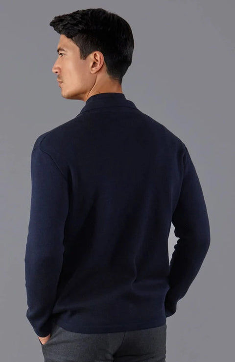 Mens Ultra Fine Cotton Mock Turtle Neck Jumper Navy