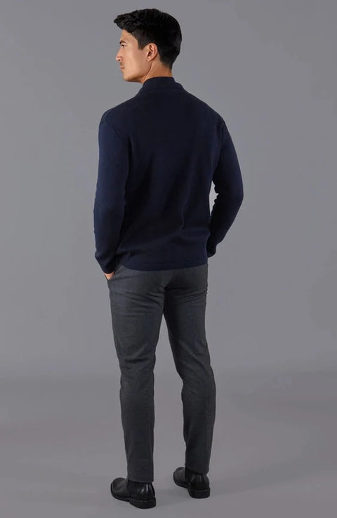 Mens Ultra Fine Cotton Mock Turtle Neck Jumper Navy