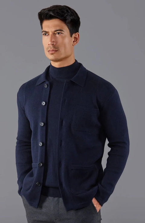 Mens Ultra Fine Cotton Mock Turtle Neck Jumper Navy