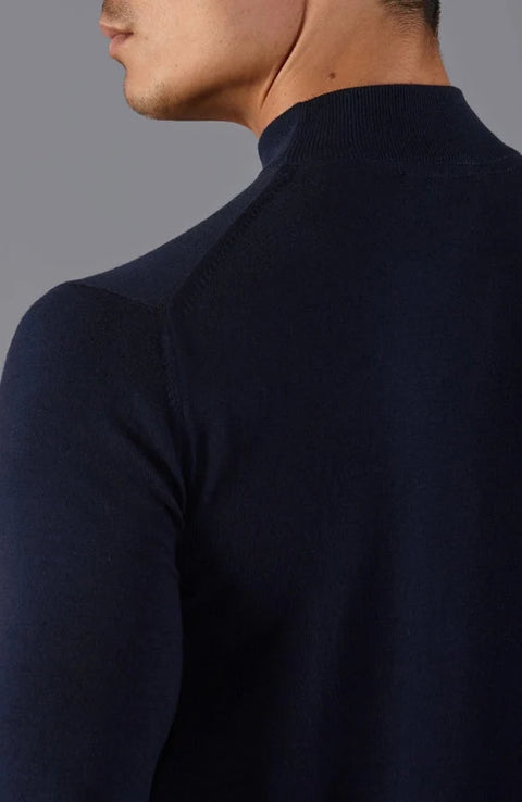 Mens Ultra Fine Cotton Mock Turtle Neck Jumper Navy