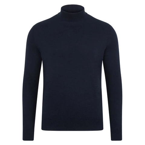 Mens Ultra Fine Cotton Mock Turtle Neck Jumper Navy