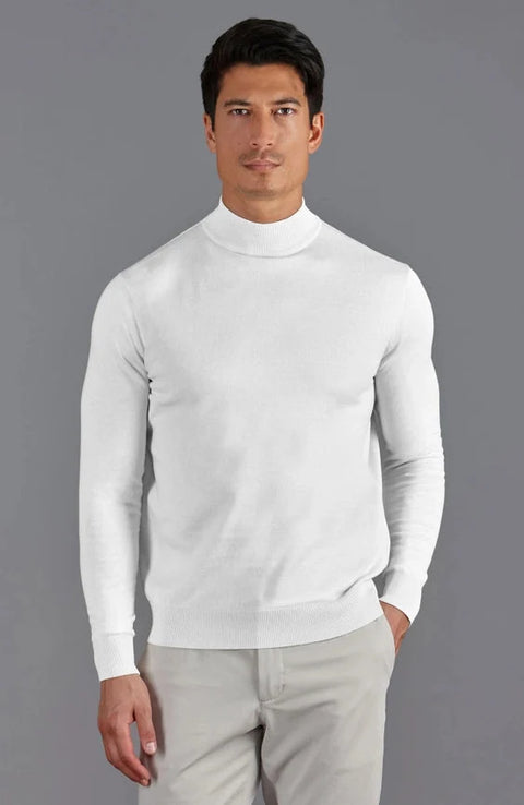 Mens Ultra Fine Cotton Mock Turtle Neck Jumper White