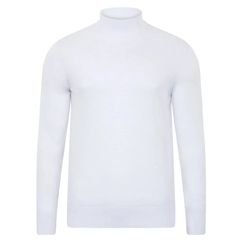 Mens Ultra Fine Cotton Mock Turtle Neck Jumper White